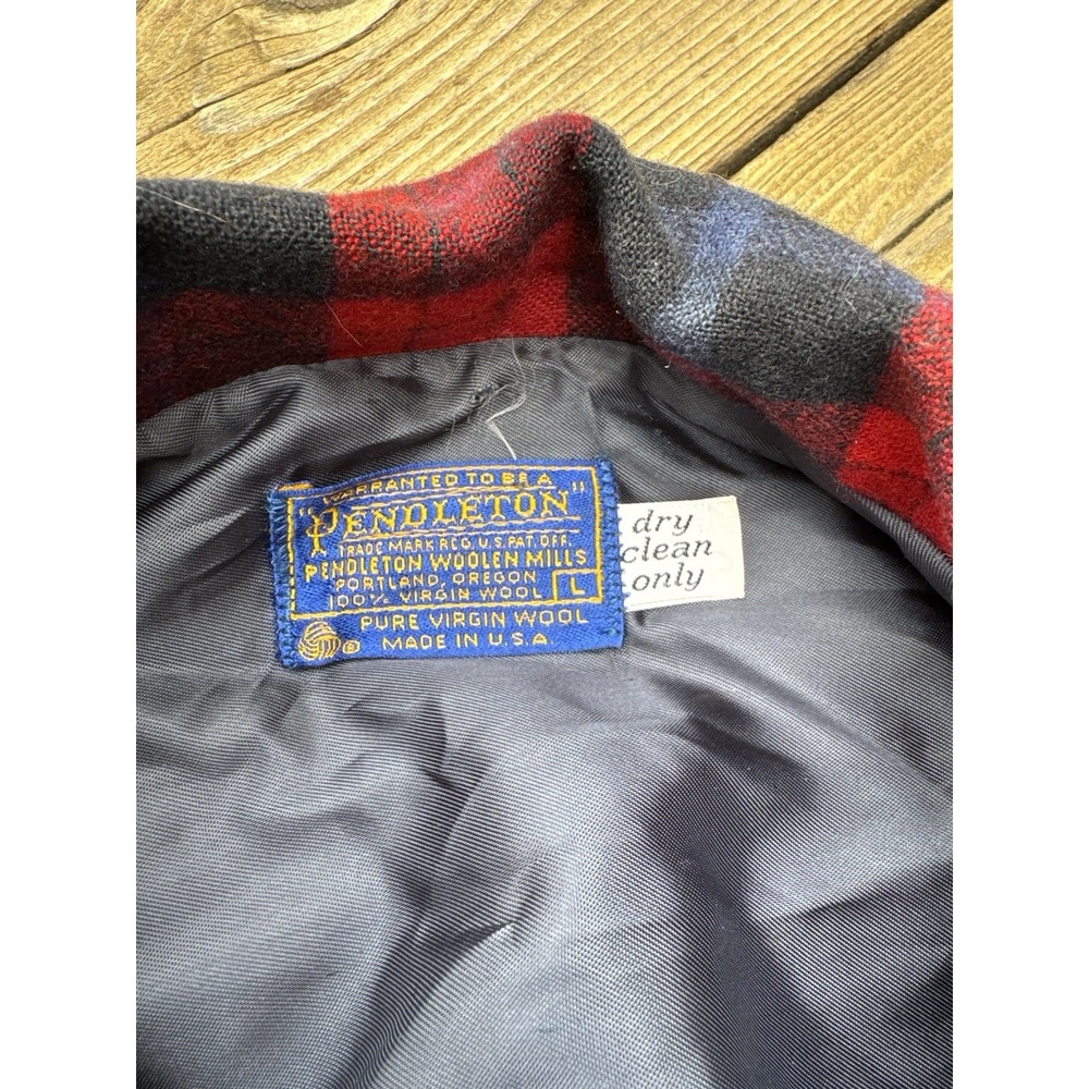 Vintage Pendleton Wool Plaid Jacket Red Black Tartan Large USA 60s 70s - Picture 11 of 11